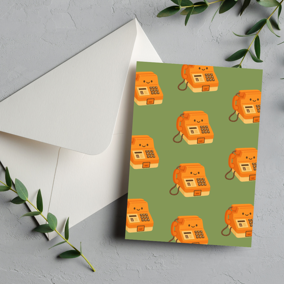 Orange Payphone Greeting Card